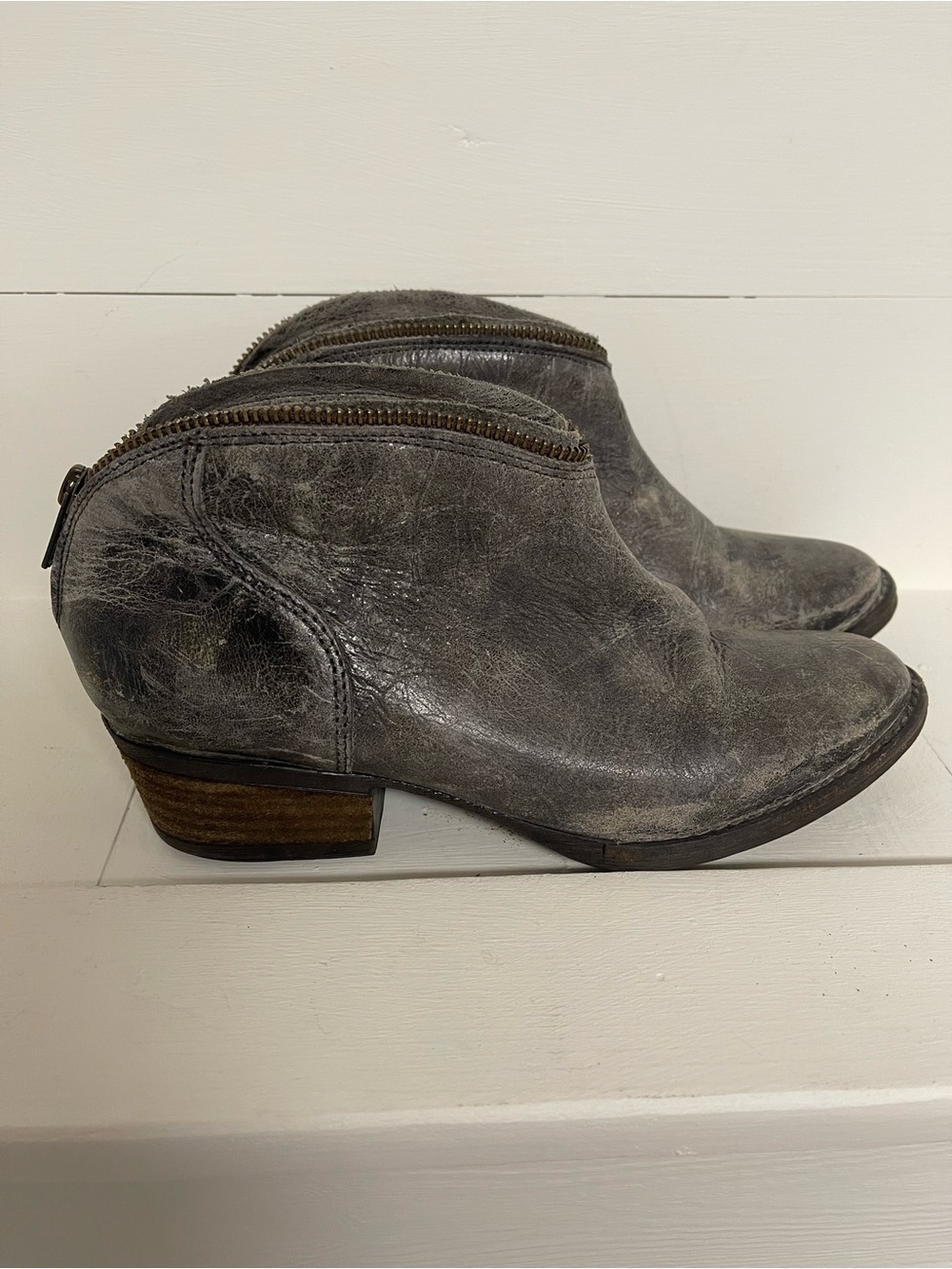 Very Volatile Gray Distressed Leather Western Ankle Boots